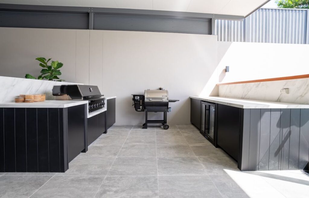 outdoor kitchen and bar bench