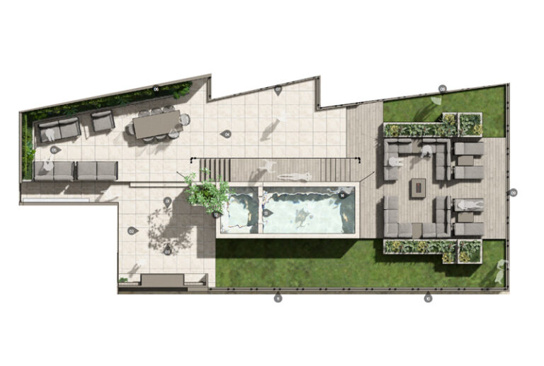 3D aerial Render of Palm Beach roof top project
